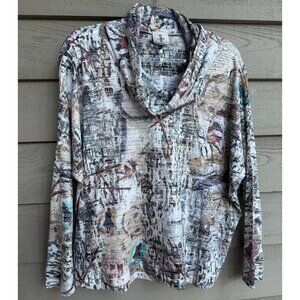 Inoah Made in USA Abstract Art Print Cowl Neck Tunic Top Size M